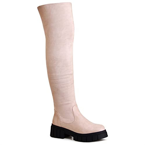 topschuhe24 Donna Stivali Overknee, Colore:Beige 2256, Numero di Scarpe:40 EU
