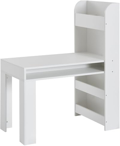 Wohnling Kinderschreibtisch Weiß 90x50x110 cm Maltisch Kinderzimmer mit Regal, Kindertisch Modern, Schülerschreibtisch mit Stauraum, Schultisch Schmal