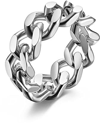 BCughia Vintage Ringe, Eboy Ring Silber Rostfreier Stahl Kettendesign Engagement Ringe Herren Größe 54(17.2)