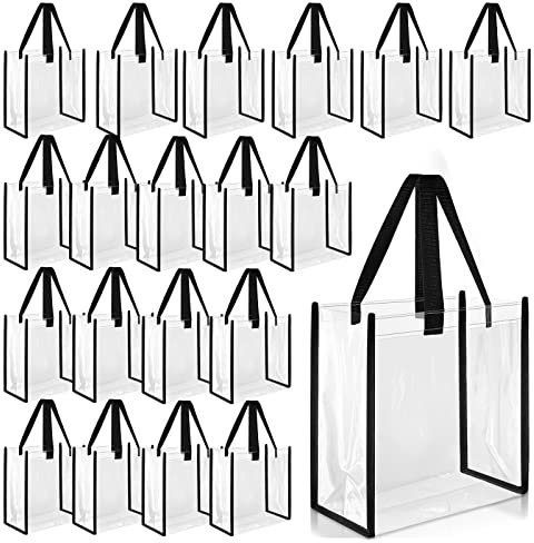 Saintrygo Transparente Tragetaschen, 30,5 x 30,5 x 15,2 cm, PVC-Kunststoff-Tragetaschen mit Griffen, für Stadion, Arbeit, Strand, Mittagessen, Sport, Konzerte, 20 Stück, Schwarz, Schwarz