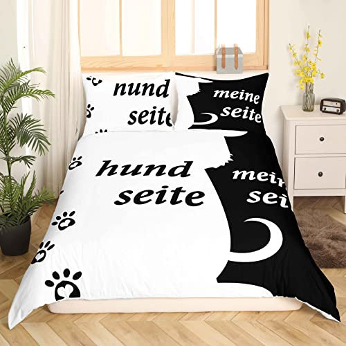 Loussiesd Schwarz und weiß Paar Bettwäsche Set Hund und Meine drucken Bettwäsche 135x200cm Schön Tiere Bettbezug Set Mikrofaser für Kinder Mädchen Jungen Teens Frauen Männer Dekor Romantisches Thema