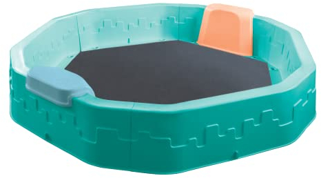 Robuster Kindersandkasten aus Polypropylen mit Zwei bequemen Sitzen | Der Sandkasten ist das ideale Kinderspielzeug für Terrasse und Garten | Maße 150x150x25 cm (Türkis)