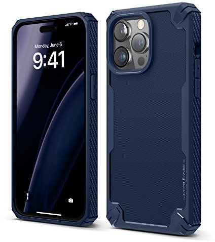 elago Armor Case Compatible with iPhone 14 Pro Max Case (6.7), US Military Grade Drop Protection, Heavy-Duty Protective Case, Carbon Fiber Texture, Tough Rugged Design, Shockproof Cover (Jean Indigo)