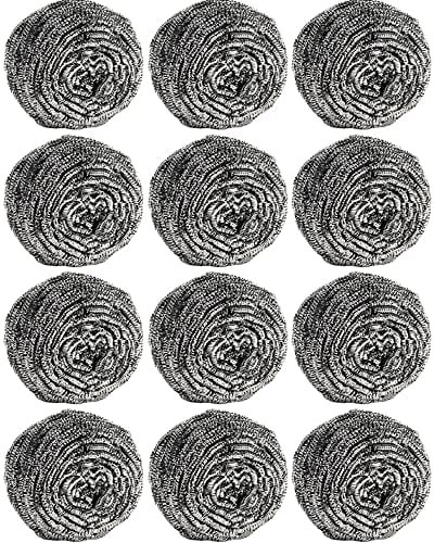12 Stück Scheuerschwämme aus Stahl – Edelstahlwolle zum Reinigen von Geschirr, Pfannen, Töpfen, Öfen, Grills, Topfreiniger, Pads für Küchenspüle, Reinigung, Stahlwolle, Pads, Metallschrubber, 12 Stück