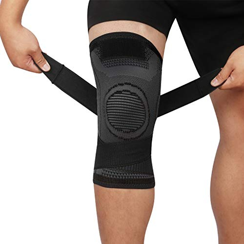 lenpestia Kniestütze 1 Paar Kniebandage mit Verstellbarer Klettverband Kompression Knie Bandage für Männer Damen für Arthritis ACL Sport Fitness Volleyball Bike Joggen (Schwarz, XL)