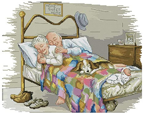 AMZLORD Altes Paar Teilweise Kreuzstich 11CT Baumwollfaden Bedrucktes Stickset Dekor