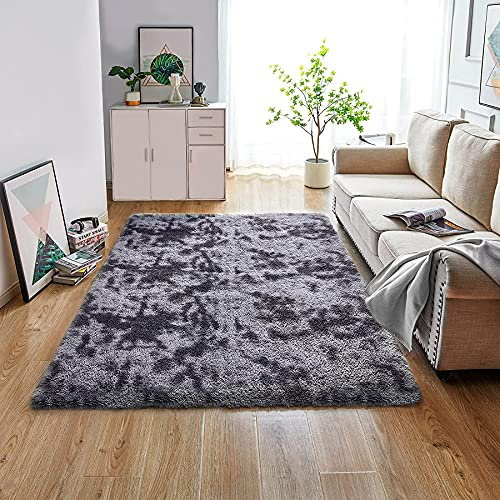 MARATIP Flauschiger Teppich für Wohnzimmer, große Größe, modernes Wohnzimmer, Mädchen, weicher und Flauschiger Teppich für das Schlafzimmer(dunkelgrau,80 x 150 cm)