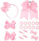 Bekecidi 20-teiliges Haarschmuck-Set mit Schleife, Haarnadel, Schleife, Haarspangen, Gummiband, Schleife, Stirnband, Schleifen, Band für Mädchen und Kinder (Rosa)