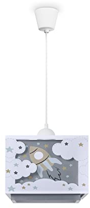 Paco Home Hängelampe Kinderzimmer Deckenlampe Pendelleuchte Lampenschirm Stoff E27 Rakete Wolken m Dunkeln Leuchtend
