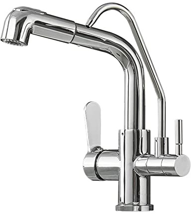 Miscelatore Cucina 3 Vie con Doccetta Estraibile Cromato Rubinetto da Cucina Girevole Ottone Rubinetto da Cucina Tre Vie Estraibile-B