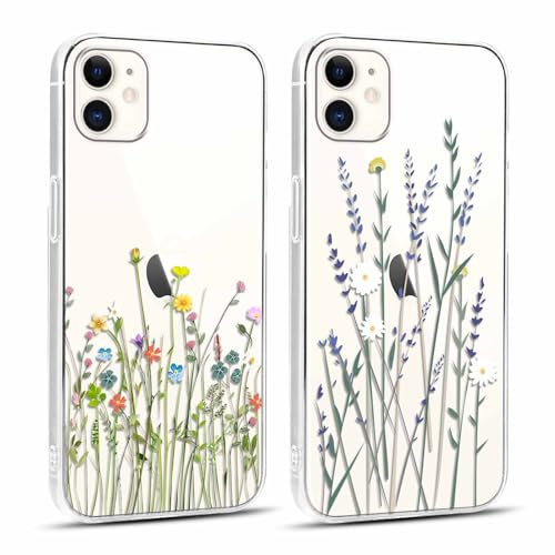 Yoedge 2 Stück Handyhülle für iPhone 11 Hülle, Transparent Blumen Muster Mädchen Aesthetic Flowers Handyhülle Dünn Weich Durchsichtig Schlanke Silikon Slim TPU Stoßfest Schutzhülle für iPhone 11 6,1