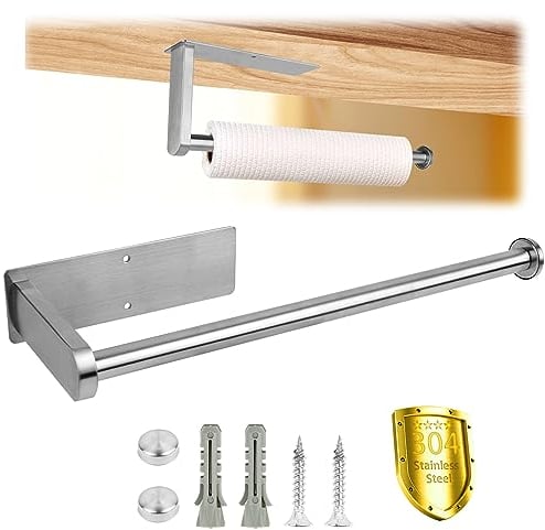 VFANDV Küchenrollenhalter, Küchenrollenhalter Ohne Bohren Edelstahl Küchenrollenhalter Wand Edelstahl Küchenrollenhalter Schwarz Selbstklebender Papierhandtuchhalter für Küche Speisekammer (Silbrig)