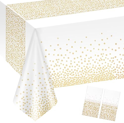 Volumoon 2 Piezas Manteles de Fiesta Lunares Dorado, 137x274cm Rectangular Cubierta de Mesa, Reutilizable Antimanchas, Plástico para Cocina, Fundas para Cena, Boda