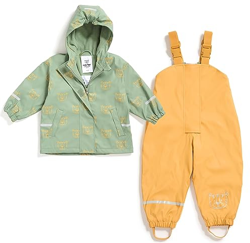 Little Tiger Regenanzug-Set für Kinder bestehend aus Regenhose und Regenjacke | gefüttert | Öko-Tex | winddicht | wasserdicht | Kapuze | Kinder Matsch Buddelanzug Jungen & Mädchen