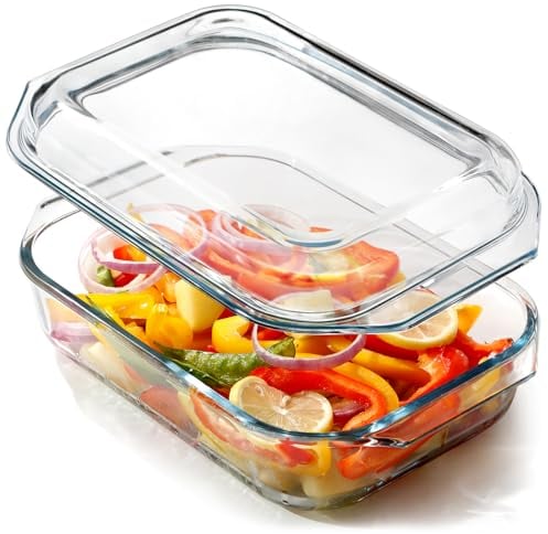 NUTRIUPS Casseruola Rettangolare in Vetro da con Coperchio in Vetro Bakeware in per Forno a Microonde Casseruola Piatto Coperchio Forno Pentole (2.1L)
