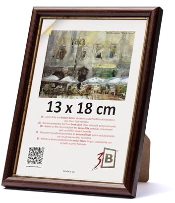3-B Bilderrahmen COMO RUSTIKAL - Dunkel Braun/Gold - 13x18 - Holzrahmen, Fotorahmen, Portraitrahmen mit Acrylglas