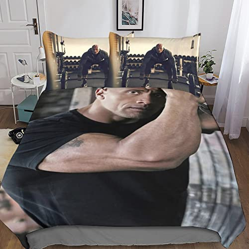 BYTUGI 3D Bettwäsche Bettbezug The Rock Bettbezüge-Set + Kissenbezug Dwayne Johnson Mikrofaser Steppdeckenbezug Mit Reißveschluss Double(200x200cm)