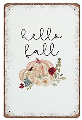 „Hello Fall Pumpkin“-Blechschilder, Herbst-Kürbis-Herbstdekoration, Herbstdekoration, Retro-lustiges Metallschild, Vintage-Poster, Wandkunst für Küche, Garten, Badezimmer, Bauernhof, Zuhause, Kaffee-D