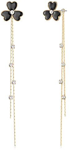 Clearine St Patricks Day Kleeblatt Ohrringe lange Quaste Emaille Kristall Tropfen Schmuck Geschenk für Damen Mädchen Schwarz Gold Ton