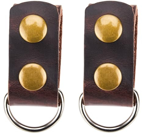GORGECRAFT 2 Stück Gürtelhalter Aus Leder 2 Stück Messingschnallen Doppelte Druckknöpfe Robuste Taktische Gürtelschnalle Mit D-Ringen Zur Gürtelbefestigung Für Männer Und Frauen (Braun)