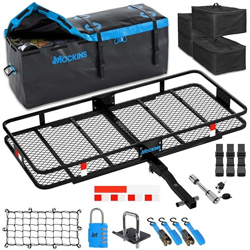 Mockins Enganche de carga plegable de 60 x 20 x 6 pulgadas con bolsa de transporte de carga de enganche | Portaequipajes de carcasa suave para vehículos de 16 pies cúbicos | Tapa de 500 libras |