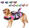Giubbotti Di Salvataggio Per Cani Giubbotto Squalo Salvagente Per Animali Domestici Salvagente Gilet con Manico e Riflettente Per Cani Piccoli, Medi e Grandi, Taglia Regolabile Mimetico Rosa XL