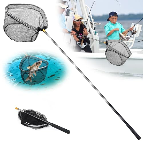 Fishing Net 70 Telescopic Foldable Fishing Landing Net Extendable Long Handle Catching Releasing Nets Fishing Accessories Butterfly Fish Shrimp Catcher for Outdoor Beach Garden Exploration (Triangle)