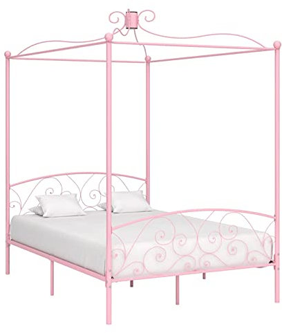 Homgoday Mobiliar Himmelbett aus Metall, 140 x 200 cm, Bettrahmen, Bettrahmen, Rahmen, modernes Bett, Doppelbett, Bett mit Lattenrost für Wohnzimmer