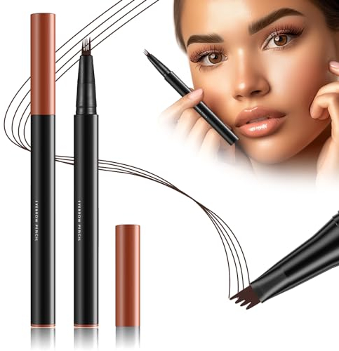 Augenbrauenstift mit 4 Spitze Micro Kopf, Augenbrauenstift Micro 4 Punkt Brauenstift Langanhaltend Wasserdicht Natürliche Augenbrauen Make-up (Dunkelbraun)