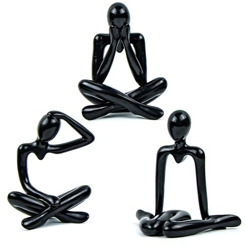xiruiubao Statuette Decorative Interno, Astratta Scultura del Pensatore in Plastica Staccabile, Soprammobili Moderni Statua Decorativa Figure per Casa, Ufficio Tavolo e Soggiorno(3 Pezzi, Nero)