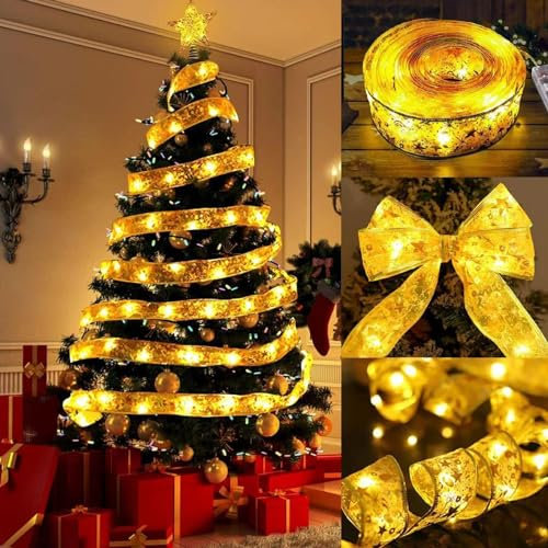 Kinyoda Weihnachtsband Lichter 10m 100 LED Band Weihnachtsbeleuchtung Leuchtendes Band Lichterkette, Weihnachtsbaum Deko Weihnachtsbaumschmuck Weihnachtslichter für Weihnachtsdeko Innen Außenbereich