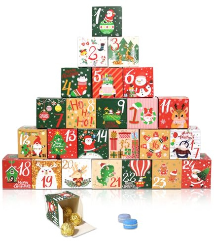 KUBDPQOR Adventskalender Boxen, 24 Stück 7x7x7cm Adventskalender zum Selber Befüllen, 24 Tage Weihnachtskalender Zum Befüllen, Geschenkboxen für Festliche Überraschungen und zum Füllen von Geschenken