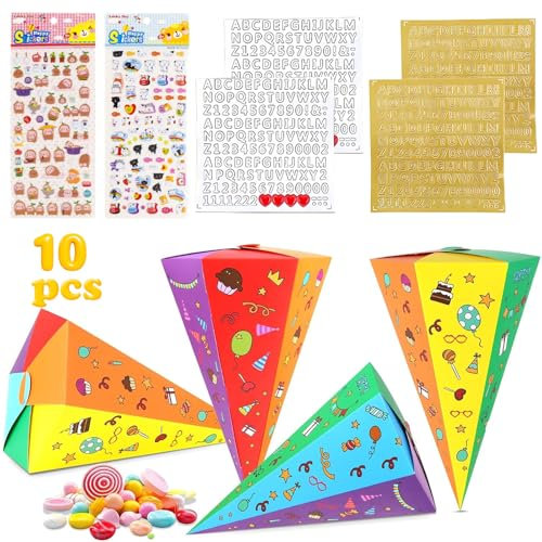 tyokas 10 Stück Geschwister Schultüte DIY Schultüte Einschulung Klein Mit Aufklebern Verziert Faltbare Zuckertüte Junge Mädchen Kleine Schultüte Geeignet für Kinder Mädchen Party, Schulanfang