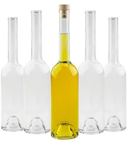 SUPERBUTELKI.PL FENICE Lot de 5 bouteilles d'huile vides en verre pour huile d'olive, vin ou liqueur 500 ml - Bouteille d'huile d'olive vide avec bouchon - Bouteille décorative en verre