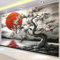 Fototapete Kirschblütenbaum Im Japanischen Stil, Rote Sonne Fototapeten Wandbild Motivtapeten Vlies-Tapeten Moderne Wandtapete Wand Schlafzimmer Wohnzimmer Dekoration 200x140 cm