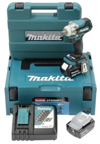 Makita DTW300TJX7 Akku-Schlagschrauber 18V inkl. Schnellladegerät DC18RC und 2x Akkus BL1850B 5,0 Ah + 14-tlg. Schlagnuss-Set (E-16586) im MAKPAC Gr. 2