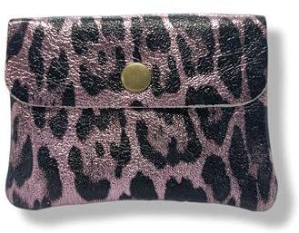 Générique Porte Monnaie Femme Cuir Irisé Métalisé, Porte Carte Brillant, 3 Compartiments, Etui RFID (Panther Rose)