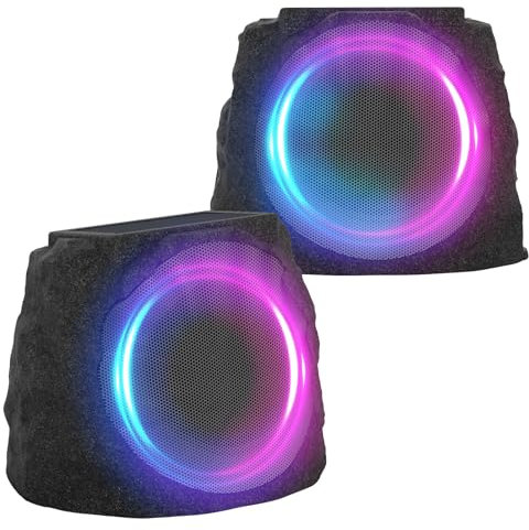 Outdoor Speakers Bluetooth Waterproof Patio Rock Speakers Outdoor Wireless,Solar-Powered,Weatherproof Design Ideal for Patio,Pool, Garden, Deck and Other Activities (Granite, 2 Pack)