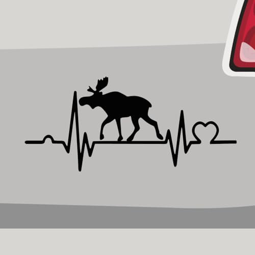 Aufkleber - Elch Herzschlag Norwegen Tier - Sticker, Folienaukleber für Auto, Motorrad, Fahrrad, Laptop, LKW (28x12,5cm | Schwarz)