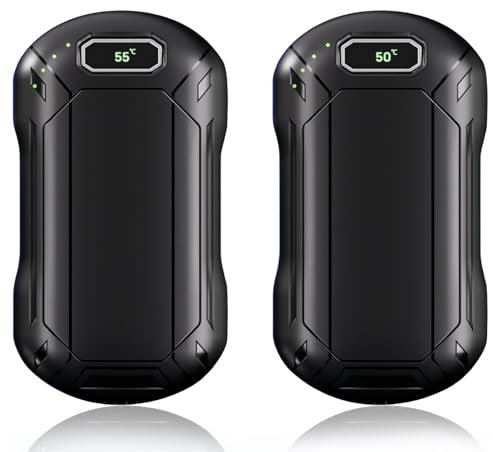 2er-Pack 6000mAh aufladbare Handwärmer, 3-stufige verstellbare Temperatur, Taschengröße, Ideal für Camping, Skifahren, Jagen, Menstruation, (Schwarz)