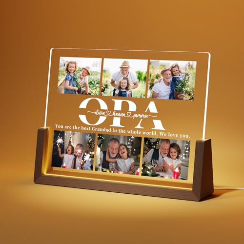 Giftove Geschenke für Opa Personalisierte Bilderrahmen LED mit Foto - Bester Opa Geschenk - Kreative Geschenke für Opa zum Geburtstag, Weihnachten, Vatertag von Enkelin Enkeln - Fotolampe