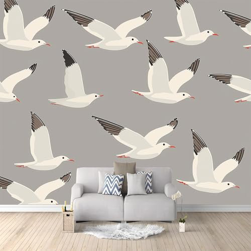 Papier Peint Panoramique Oiseau De Mer Gris 250x175 cm Papier Peint Photo Mural Intissé, Poster Tapisserie Mural Personnalisé 3D Pour Salon Chambre Décoration Murale