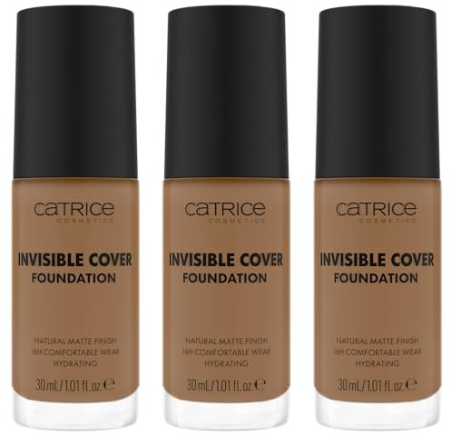 Catrice Invisible Cover Foundation, Nr. 049W, Nude, feuchtigkeitsspendend, langanhaltend, natürlich, für trockene Haut, vegan, ölfrei, ohne Parabene, ohne Mikroplastikpartikel, 3er Pack (3x30ml)