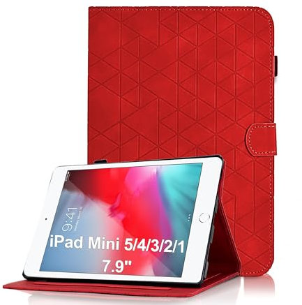 Coque pour iPad Mini 7.9 Pouces, iPad Mini 5/4/3/2/1 Business PU Étui de Protection Folio en PU Cuir Stand Smart Auto Wake/Sleep Housse Cover pour iPad 7.9 Pouces, Rouge