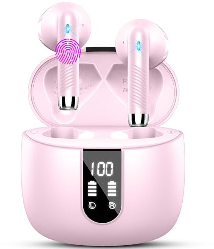 Wireless Earbuds, Bluetooth 5.4 Headphones in Ear 2025 Wireless Earphones with 4 ENC Mic, Mini Ear buds with HiFi Stereo Deep Bass, 56H Playtime Dual LED Display, Bluetooth Earbud IP7 Waterproof USB-C