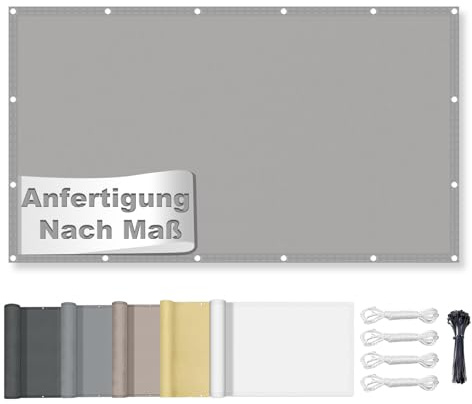 Sonnensegel Wasserdicht Rechteckig mit Ösen, Markisenstoff 95% UV Schutz, Sonnenschutz Markise Reißfest Wetterfest mit Seil, für Balkon Terrasse Garten, Hellgrau 2x3.5M