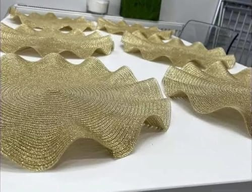 Biznest Set of 6 Round Wavy Rattan Placemat 38 cm, Durable & Stylish Table Mats for Home Dining & Décor (Gold)