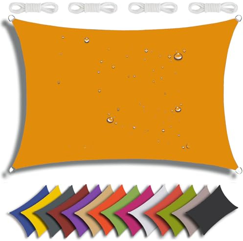 QIAQ Sonnensegel Rechteckig 4x8m 95% UV-Schutz Garten Sonnenschutz Markise Baldachin Wasserdicht Sonnenschirme für Garten Outdoor Terrasse Party Pergola Balkon - Mango Gelb