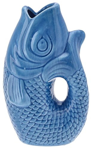 Vase Fisch 'Blubb' | 15x17x9cm Dolomit dunkelblau | Blumenvase Dekovase Tischvase Fischform Fischmaul Griff (1 x Vase blau 17cm)