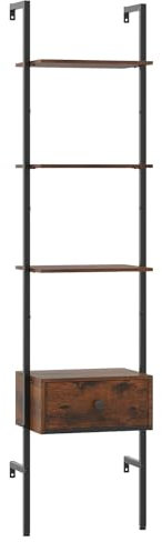 RELAX4LIFE Libreria Scaffale a Scala, Scaffale a 3 Ripiani con Cassetto, Struttura in Metallo, Mobile per Salotto, Studio, Ufficio e Cucina (Marrone,43 x 29,5 x 177,5 cm)